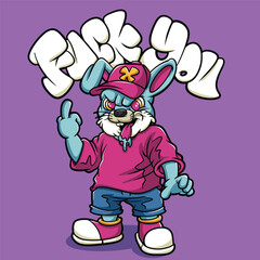 Cool Bunny Streetwear Graffiti Cartoon illustration. Vector graphic for t-shirt prints, posters and other uses.