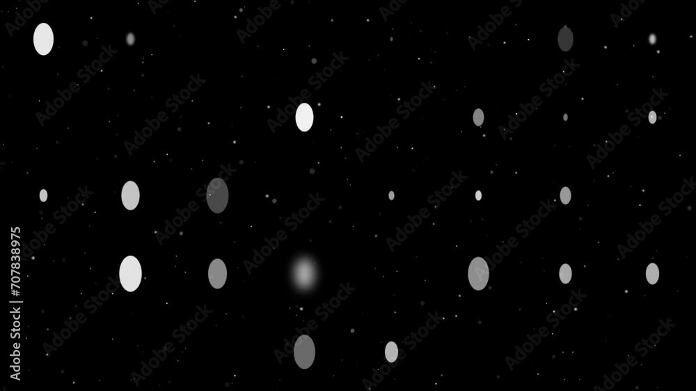 Poster template animation of evenly spaced ellipse symbols of different sizes and opacity. animation of tra