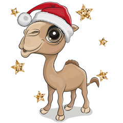 Cute cartoon camel in Santa hat