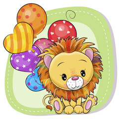 Cute Cartoon Lion with balloons