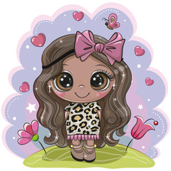 Cute Cartoon Girl with butterfly