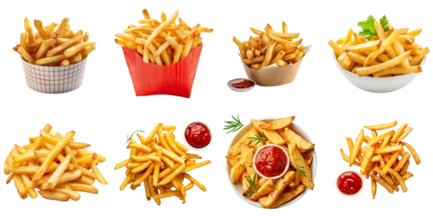 Foto op Plexiglas Fresh french fries collection in 3d png transparent for presentation. Created using generative AI. © Sun