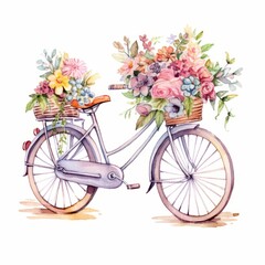 Fototapeta na wymiar Aquarell Vintage-Fahrrad mit Blumenkorb Illustration