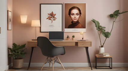 "Elegance Unveiled: 3D Render of Vertical Poster Frame in Cozy Living Room, Generative AI