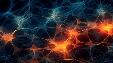 Neon futuristic wallpaper with neuron cells. AI generated illustration.