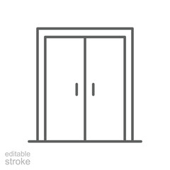 Double doors icon. Simple outline style. Door, close, enter, exit, entrance, front, doorway, house, home interior concept. Thin line symbol. Vector illustration isolated. Editable stroke.