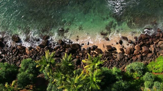 Beautiful Indian Ocean coastline on the island of Sri Lanka, Mirissa. Top view, aerial video filming.