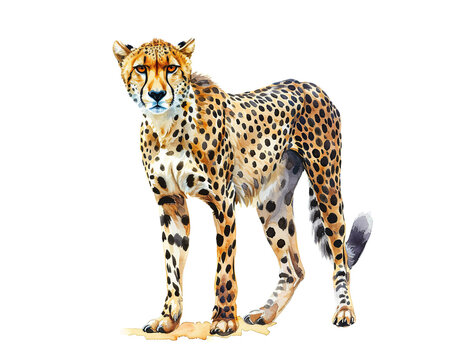 Cheetah or leopard animal, watercolor illustration isolated on white background