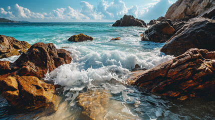 sea and rocks at sunset