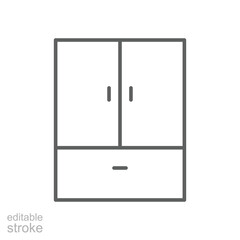 Double door refrigerator icon. Simple outline style. Fridge, kitchen, house, home interior concept. Thin line symbol. Vector illustration isolated. Editable stroke.