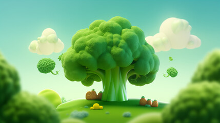 Adorable Broccoli illustration - obrazy, fototapety, plakaty