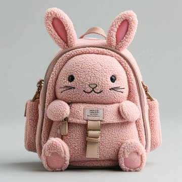 Cute Bunny Sachel Bag, Pink Color Backpack. Cozy Companion. Knitted Bunny Backpack Object For Girl Or Woman