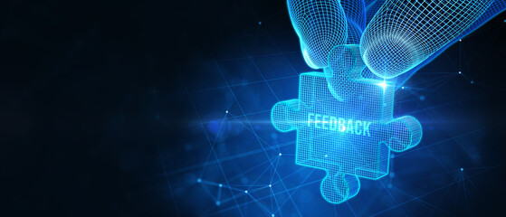 Obraz premium Feedback concept, user comment rating of company online, writing review diagram, reputation management. 3d illustration