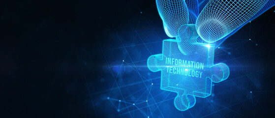 IT consultant presenting tag cloud about information technology. 3d illustration