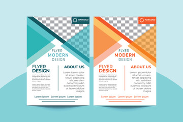 Corporate business flyer template design set with blue and orange color. marketing, business proposal, promotion, advertise, cover page. marketing social media post template with background.
