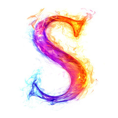 A colorful, flames letter "S" on a white background. Ai generated.