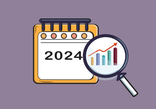 Graph Chart Of stock market rising in 2024. New year business concept vector illustration.Succeess Growths chart vector.Business profit in new year concept.Financial graph investment diagram in 2024.
