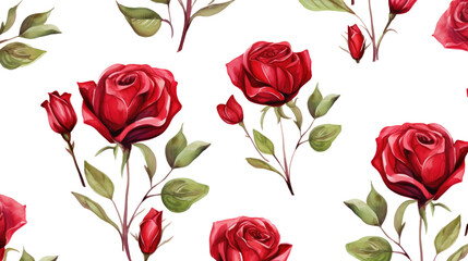 watercolor pattern Roses with buds on white background, valentines day concept