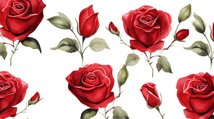 watercolor pattern Roses with buds on white background, valentines day concept