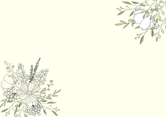 線画で描かれた淡い清楚な花のフローラルな背景