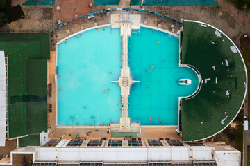 Aerial top down view about the thermal bath at Harkany, Hungary