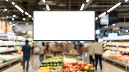 Blank advertising mockup for advertisement at the supermarket. Created using generative AI. - obrazy, fototapety, plakaty