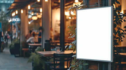 Empty banner for advertising at the restaurant and blur motion. Created using generative AI.