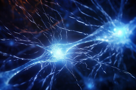 3D illustration of a nerve cell with neurons and nervous system, abstract background. 