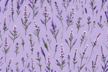 Fototapeta na wymiar A group of lavender sprigs, their tiny purple flowers adding a touch of fragrant beauty against a soft lilac background.