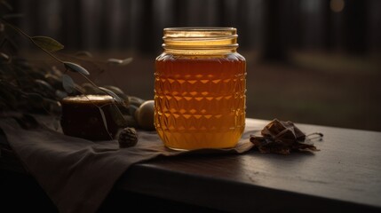 A charming jar of local pure honey thats a gift. AI generated - obrazy, fototapety, plakaty