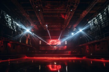 industrial space for techno music party club with neon lighting. Rave cyberpunk parties.