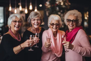 Foto op Plexiglas senior female friends celebrating Galentines day drinking champagne at fancy restaurant  © Dina