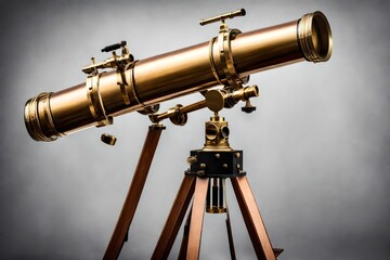 A classic brass telescope with extendable tubes, displayed on a sturdy tripod.