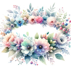 dreamy watercolor clipart of a whimsical flower crown on a white background.