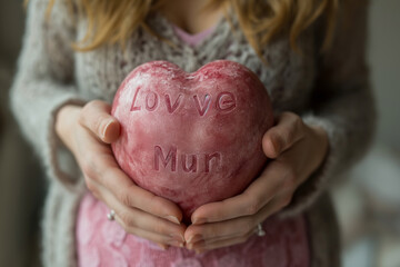 The words "love mum" in the background of a baby and mother show love on Mother's Day.for greeting cards Background or other printing work.
