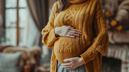 The words "love mum" in the background of a baby and mother show love on Mother's Day.for greeting cards Background or other printing work.