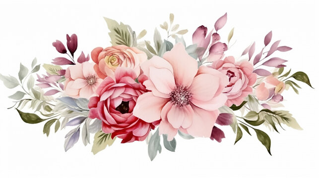 elegant wedding invitation design with beautiful flower garden watercolor on white background