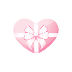 Pink box in the shape of a heart with a bow.Element for Valentine's Day,Women's Day,Mother's Day.Vector illustration isolated on white background.