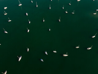 Sailboats in Vliho bay, Ionian Sea, Greece on a Summer Day. Aerial Drone Photo - 707865923