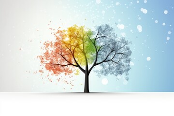 beautiful tree with four colors showing four different seasons with copy space