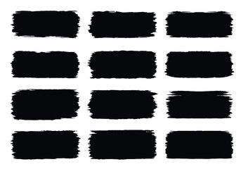 Collection of vector artistic grungy black paint. Brush black paint ink stroke frames. Vector illustration