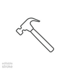 Hammer icon. Simple outline style. Hummer, metal, tool, hit, carpentry, construct, hardware, handyman, development concept. Thin line symbol. Vector isolated on white background. Editable stroke SVG.