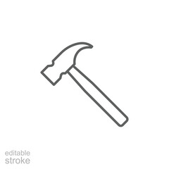 Hammer icon. Simple outline style. Hummer, metal, tool, hit, carpentry, construct, hardware, handyman, development concept. Thin line symbol. Vector isolated on white background. Editable stroke SVG.