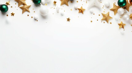 Capturing the Magic of Christmas: Festive Decorations Concept with Top View Pine, Shiny Ornaments, and Seasonal Sparkle