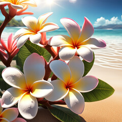 Frangipani flower on the beach sunny day