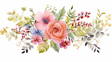 wedding floral with colorful garden watercolor on white background - obrazy, fototapety, plakaty