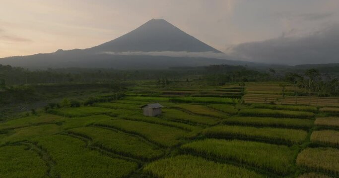 Aerial Scenic View Of Famous Active Somma Volcano Mountain, Drone Flying Forward Over Natural Pattern Landscape - Java, Indonesia