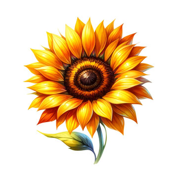 vibrant watercolor clipart of a single sunflower on a white background.