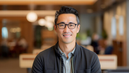 Fototapeta premium A smilling Mature Entrepreneur Exuding Happiness and Style - A Captivating Headshot in the Modern Office Setting