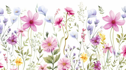 beautiful delicate flower garden watercolor seamless pattern on white background